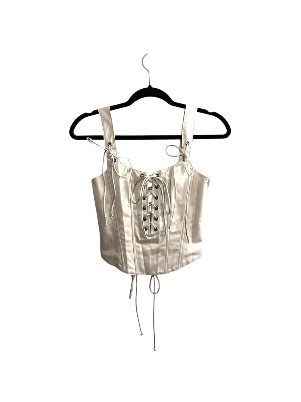 Widow Corset Top Size XS Ivory Forgotten Love Lace Up Boned Satin Dolls Kill NWT